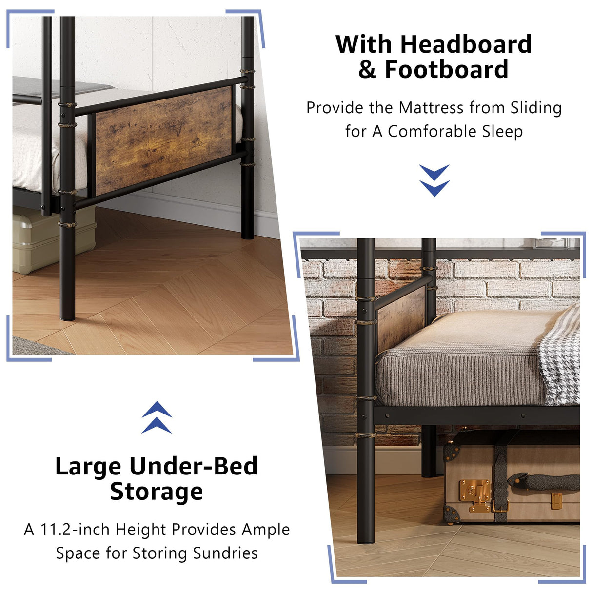 Jocoevol Metal Bunk Bed Twin Over Twin, Industrial Bunkbeds Heavy Duty Bed with Safety Guard Rails and Space-Saving Design, Steel Bed for School, Bedroom (Vintage Brown) Jocoevol