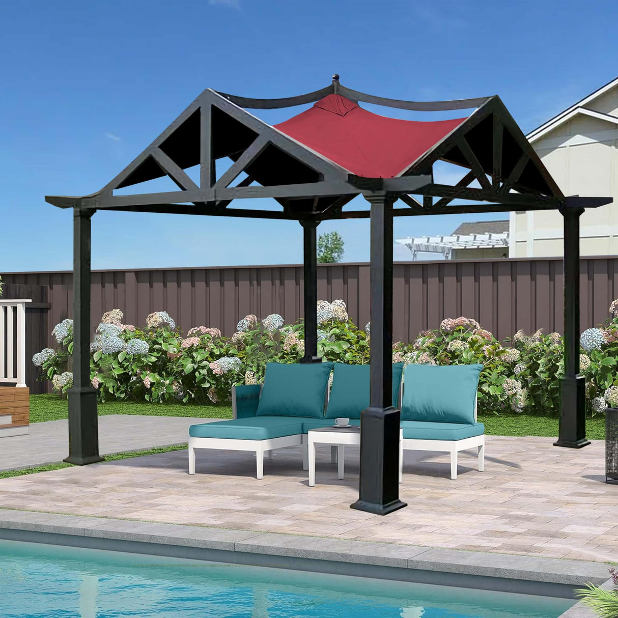 SCOCANOPY Replacement Top Fit for Lowe's Allen Roth 10X10 Ft Gazebo Model #GF-12S039B / GF-9A037X,(Burgundy) SCOCANOPY