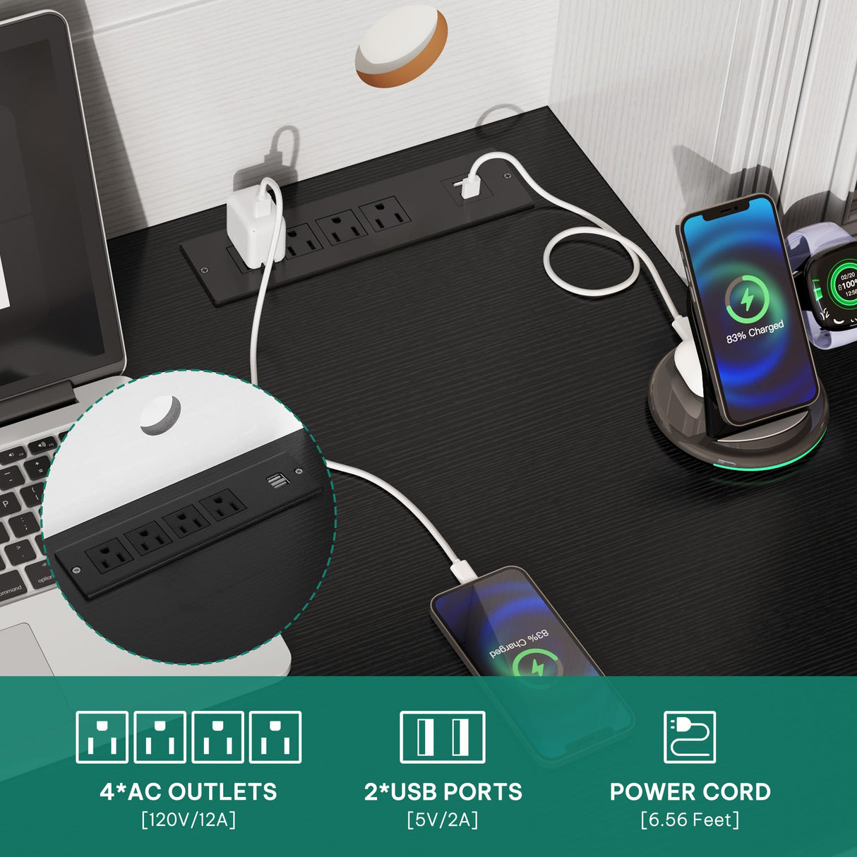 YITAHOME Executive Desk with Hutch and Drawers, Farmhouse Wood Computer Desk with Power Outlet & LED Lights, Home Office Desks with Storage Shelves, Storage Cabinet with Glass Door, White & Black YITAHOME