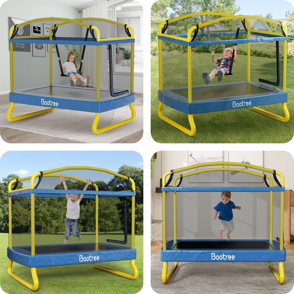 6.5FT Rectangle Trampoline for Kids, 78”ASTM Approved Recreational Trampolines with Swing, Small Toddler Trampoline with Safety Enclosure Net, Outdoor and Backyard, Gifts for Children & Boys & Girls Baotree