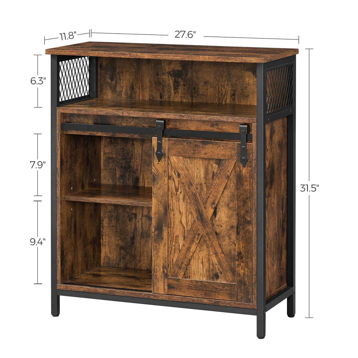VASAGLE Buffet Cabinet, Coffee Bar Storage Cabinet, Sideboard with 1 Sliding Barn Door, Adjustable Shelves, 11.8 x 27.6 x 31.5 Inches, for Living Room, Rustic Brown and Ink Black ULSC089B01 VASAGLE