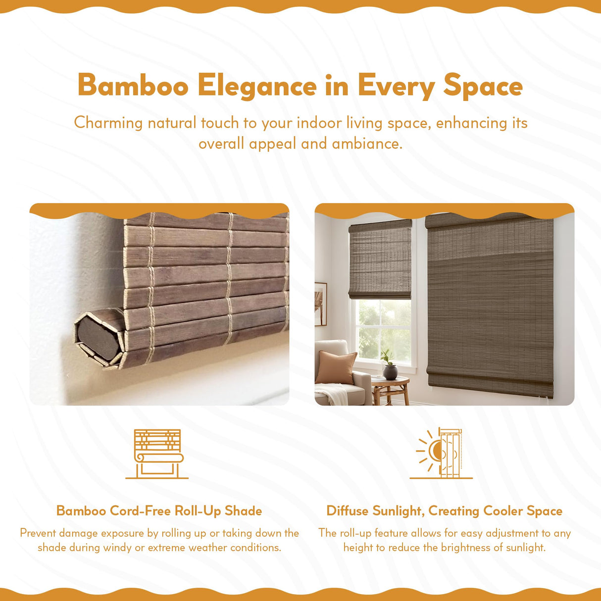 Radiance Cordless Bamboo Roman Shades for Windows - Flatstick Bamboo Blinds for Semi-Private Light Control - Easy to Lift & Fold Up Window Shades - Driftwood - 34 in. W x 64 in. L - (2216610E) Radiance