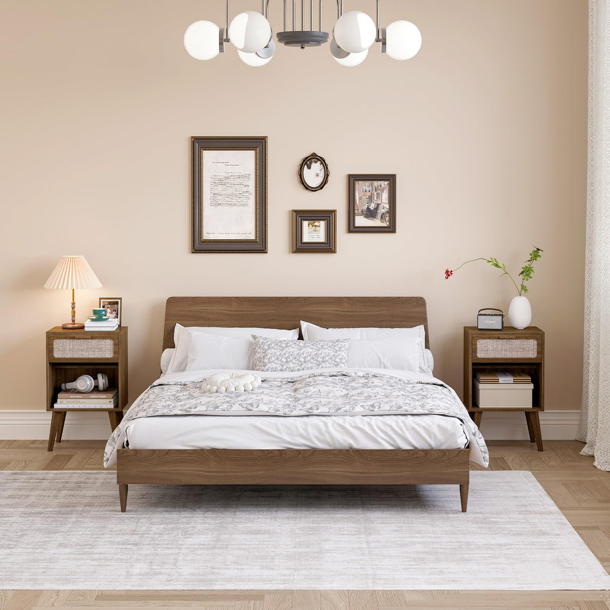 YAUKOMEL Rattan Nightstand,Mid Century Modern Bedside Table with Drawer,Wood Nightstand with Solid Wood Legs,End Table Side Table Accent Table for Living Room,Bedroom,Small Space Caramel Oak CTG62BR YAUKOMEL