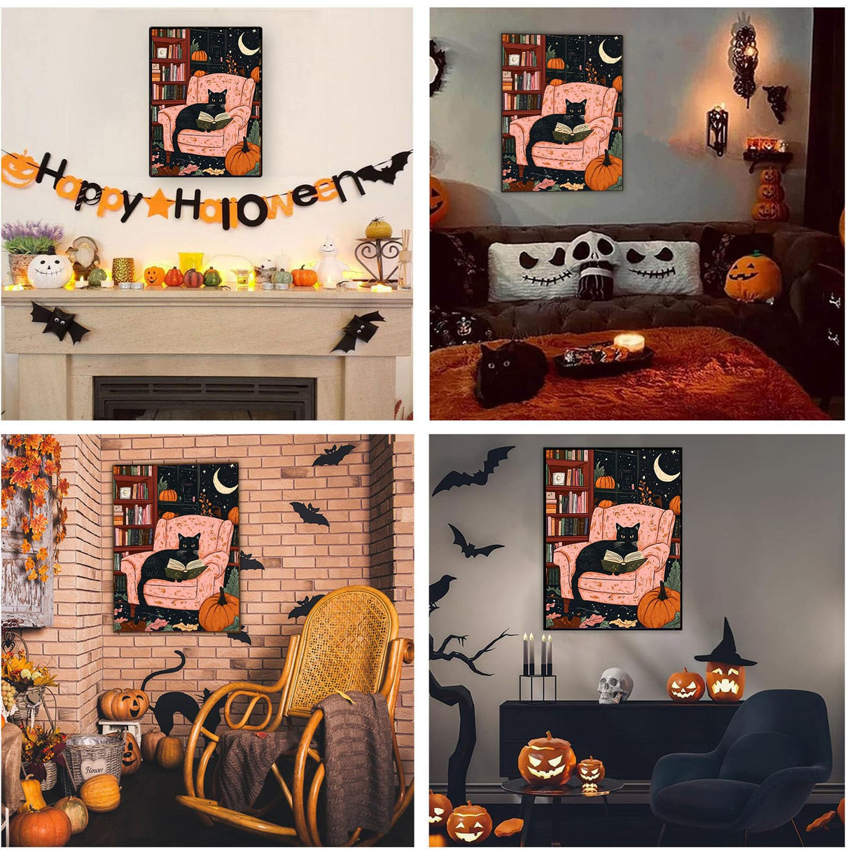 Black Cat Paint by Numbers for Adults, Halloween Paint by Number on Canvas Without Frame, DIY Pumpkin Oil Painting for Gift Home Wall Decor (16x20 inch) xackcme