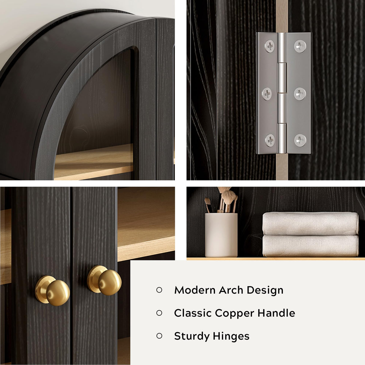 MoomJiee Large Arched Bathroom Wall Cabinet Modern Wooden Display Cabinet with Acrylic Doors Farmhouse Wall Mounted Cupboard Storage Organizer for Laundry Room, Dining Room, Black MoomJiee