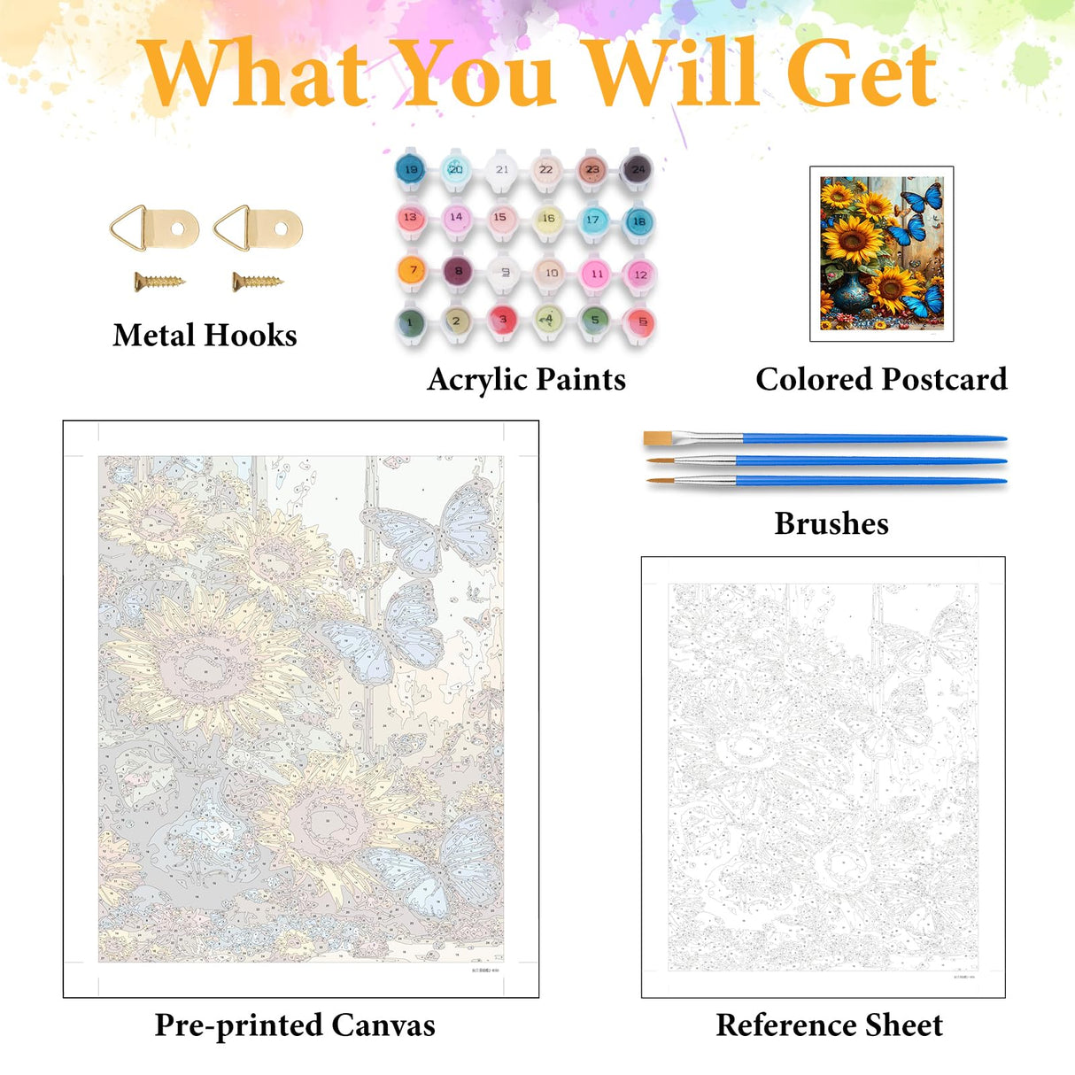 Paint by Numbers Kit for Adults Beginner Sunflower, Butterfly Adult Paint by Number Kits on Canvas, Flower DIY Acrylic Oil Painting by Numbers for Adults, Perfect for Home Wall Decor 16X20 Inch Okarina