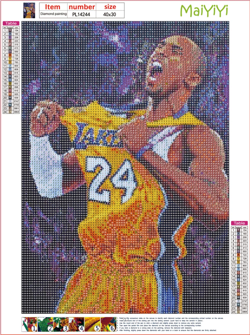 MaiYiYi Basketball Star Diamond Painting by Numbers, 5D Full Round Drill Basketball Enthusiast Diamond Art Dots Kit, Star Paint with Gems for Adult Beginners Wall Decor (16X12 inches) MaiYiYi