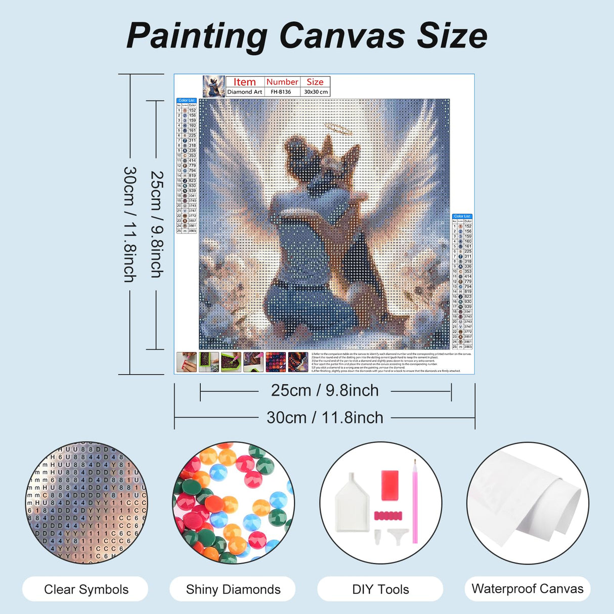 FHBUBPUP Dog Diamond Painting Kits for Adults, Angel Diamond Art Kits for Beginners, 5D DIY Full Drill Round Diamond Dot Gem Art, Craft Gift Suitable for Home Wall Decoration 12×12Inch FHBUBPUP