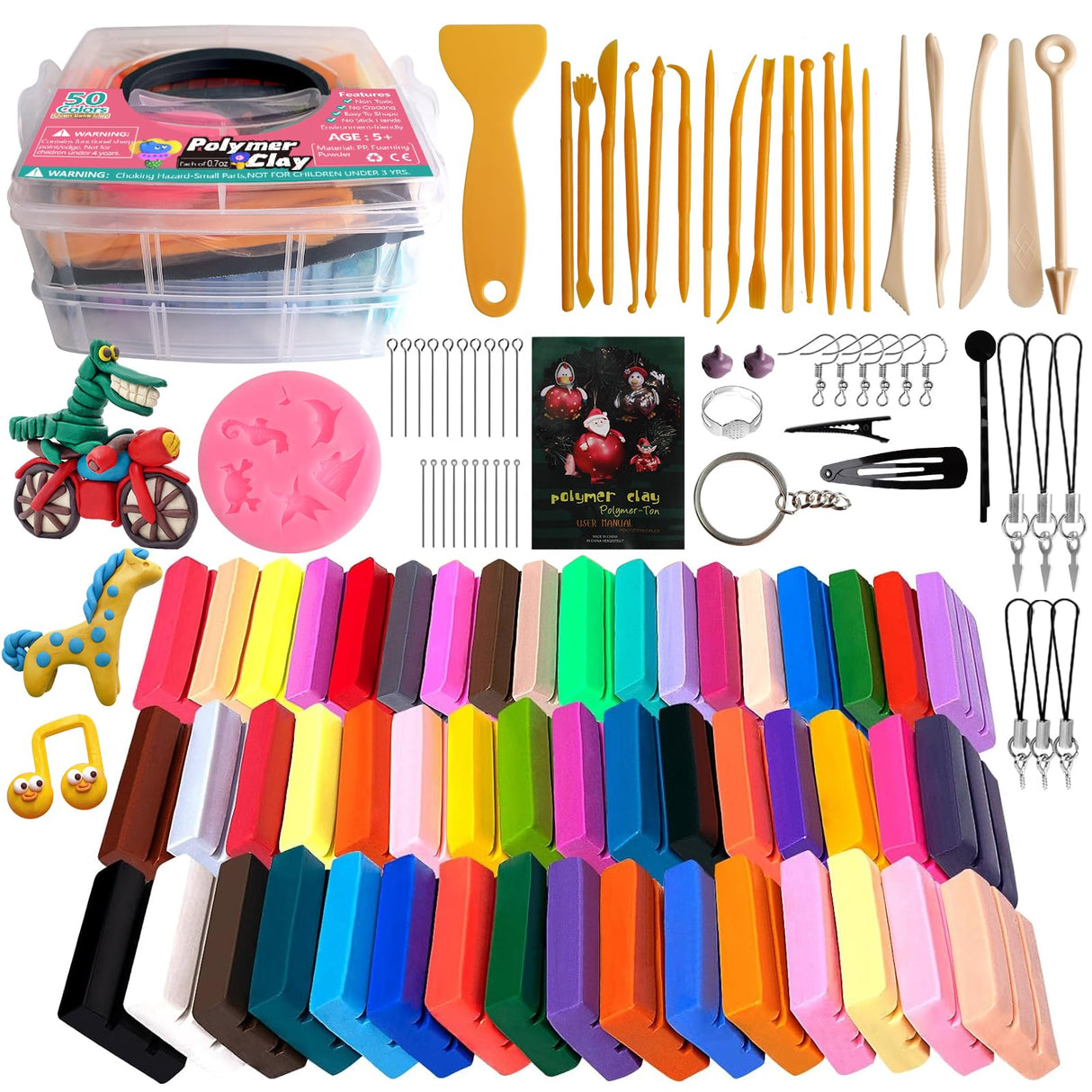 Demiwise Polymer Clay Kit 50 Colors,Oven Bake Modeling Clay Kit,Creative Clay with 19 Clay Tools and 10 Kinds of Accessories,Non-Toxic,Safe Great Christmas Gift for Children Kids Adults Beginners Demiwise