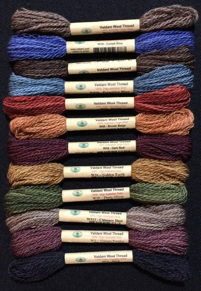 Valdani 100% Australian Virgin Wool 12 Color Thread Collection Size 8 Primitive Art