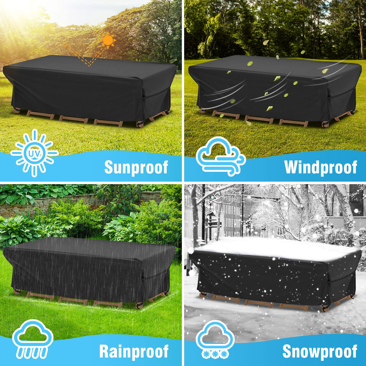 Velway Patio Table Chairs Set - Waterproof 88"L x 62"W x 28"H Outdoor Bistro Dining Set - Fire Pit Table Cover - Furniture Cover - Small Rectangle - Ultra Windproof - UV-Resistant Velway