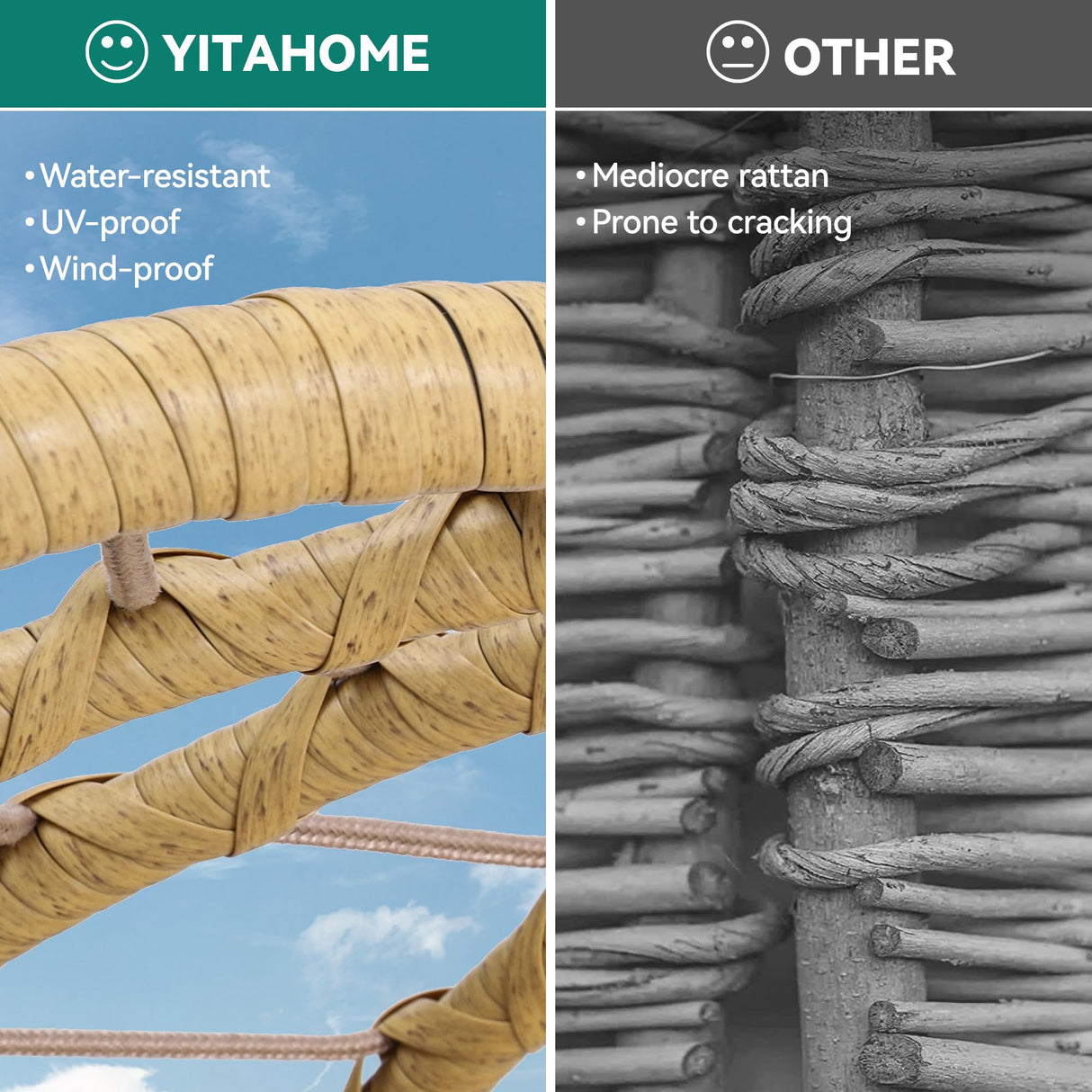 YITAHOME Wicker Rocking Egg Chair, Outdoor Patio Rocking Chair with Cushioned Comfort, 330lb Capacity, Anti-Slip, All-Weather Resilient Egg Lounger Chair for Indoor & Outdoor Relaxation Spaces, Beige YITAHOME