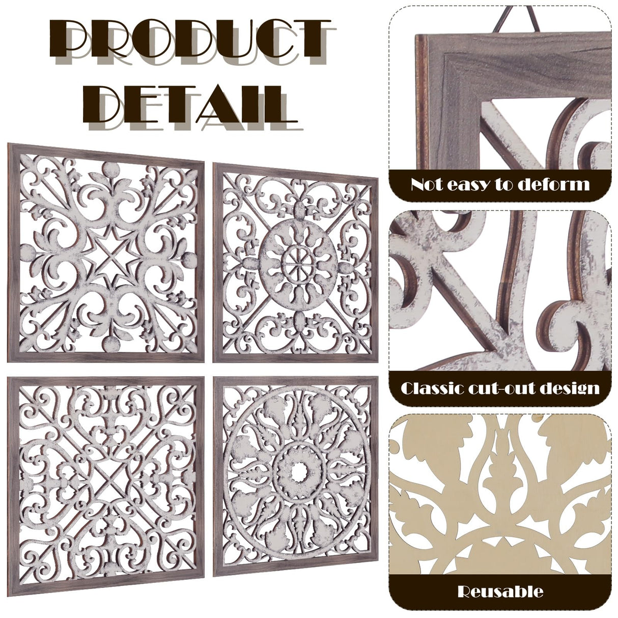 Tatuo 4 Pcs Wood Wall Art Wall Decor Farmhouse Wall Decor for Living Room Wooden Decorative Wood Panels Modern Wall Plaque for Home Kitchen Dining Room(Brown, White,Square) Tatuo