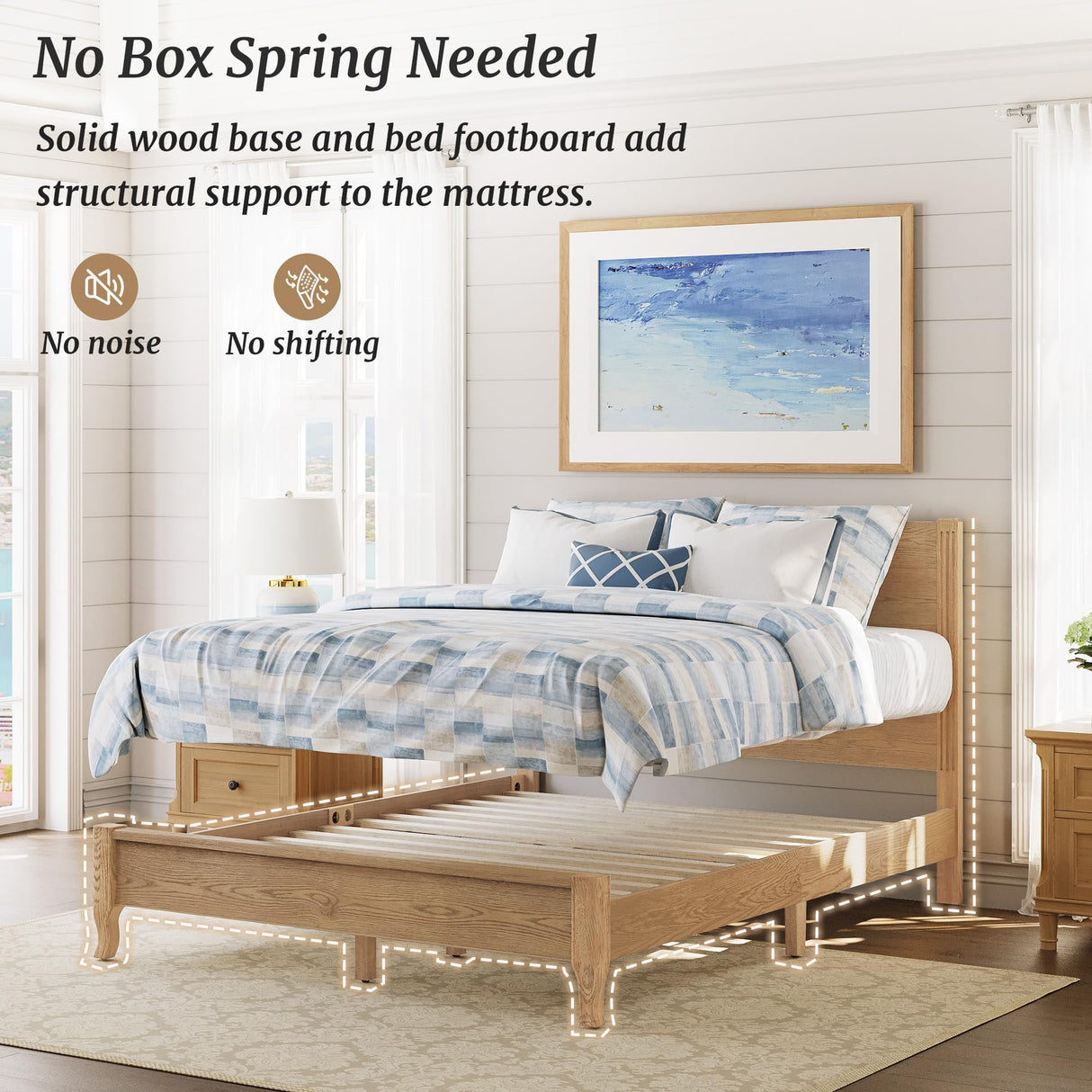 Cozyman Queen Size Solid Oak Wood Bed Frame with Headboard - No Box Spring Required, 800Lb Capacity, Easy Assembly in Dark Oak Cozyman