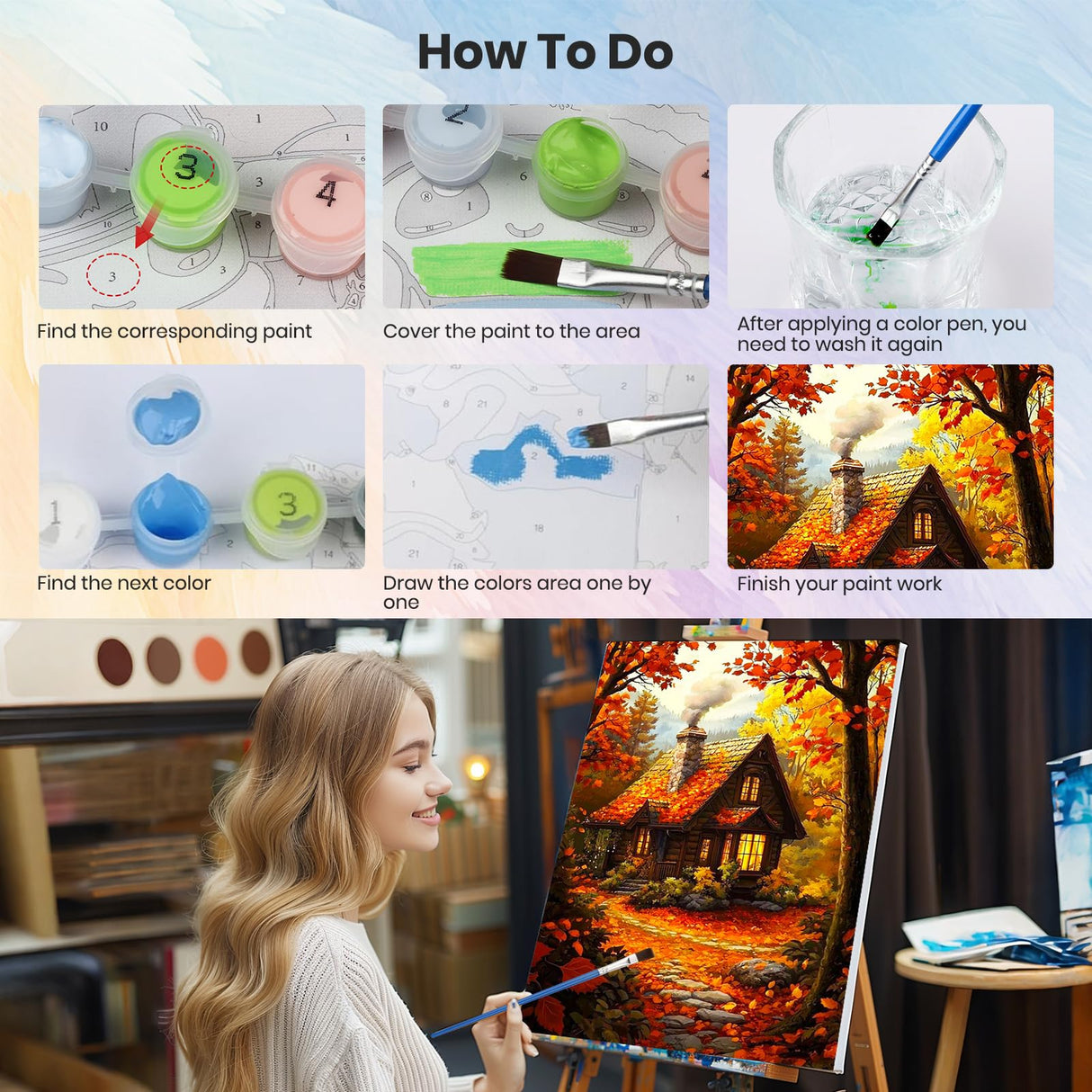 HEIBAGO Framed Paint by Numbers Kit for Adults, Fall Paint by Numbers for Beginner, Landscape Adult Paint by Number Kits on Canvas, Maple leaves painting by numbers for gift home wall decor 12*16 inch HEIBAGO