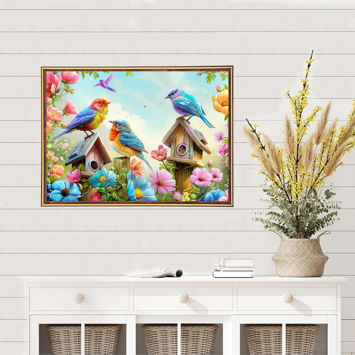 MEIYUDA Birds Diamond Painting Kits for Adults, 5D Flowers Bird Diamond Art Kits for Beginners, Birdhouse DIY Full Diamonds Art Painting Kit for Home Wall Decor Present 12x16inch MEIYUDA