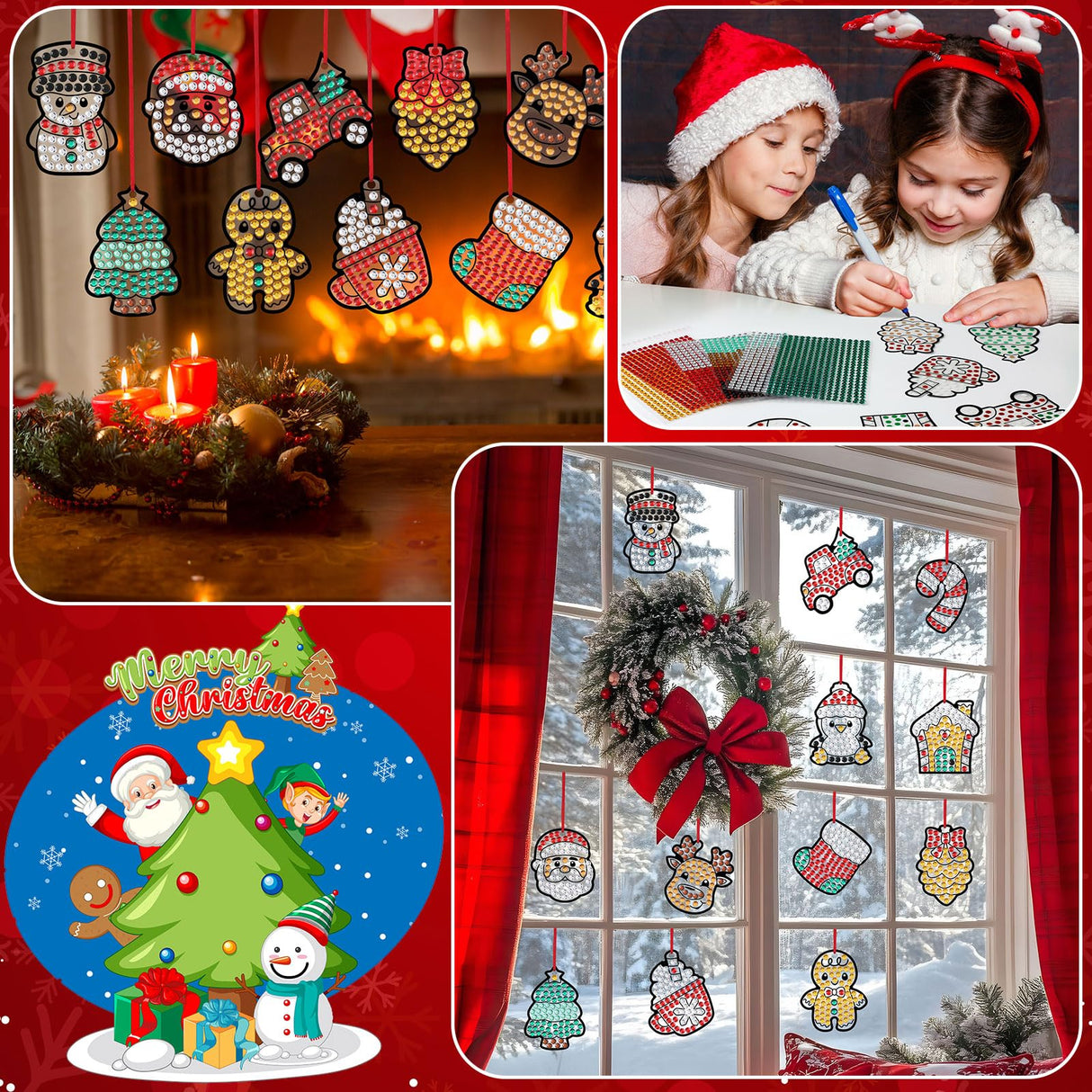 Gersoniel 36 Sets Christmas Window Art Suncatcher Kits, Diamond Art Craft Ornament Kits with Ropes, Gem Suncatcher Fun Gemstone Sun Catcher, Diamond Crafts Gift Gersoniel