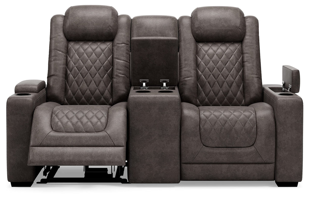 Signature Design by Ashley Hyllmont Power Reclining Loveseat with Center Console, Weathered Gray Signature Design by Ashley