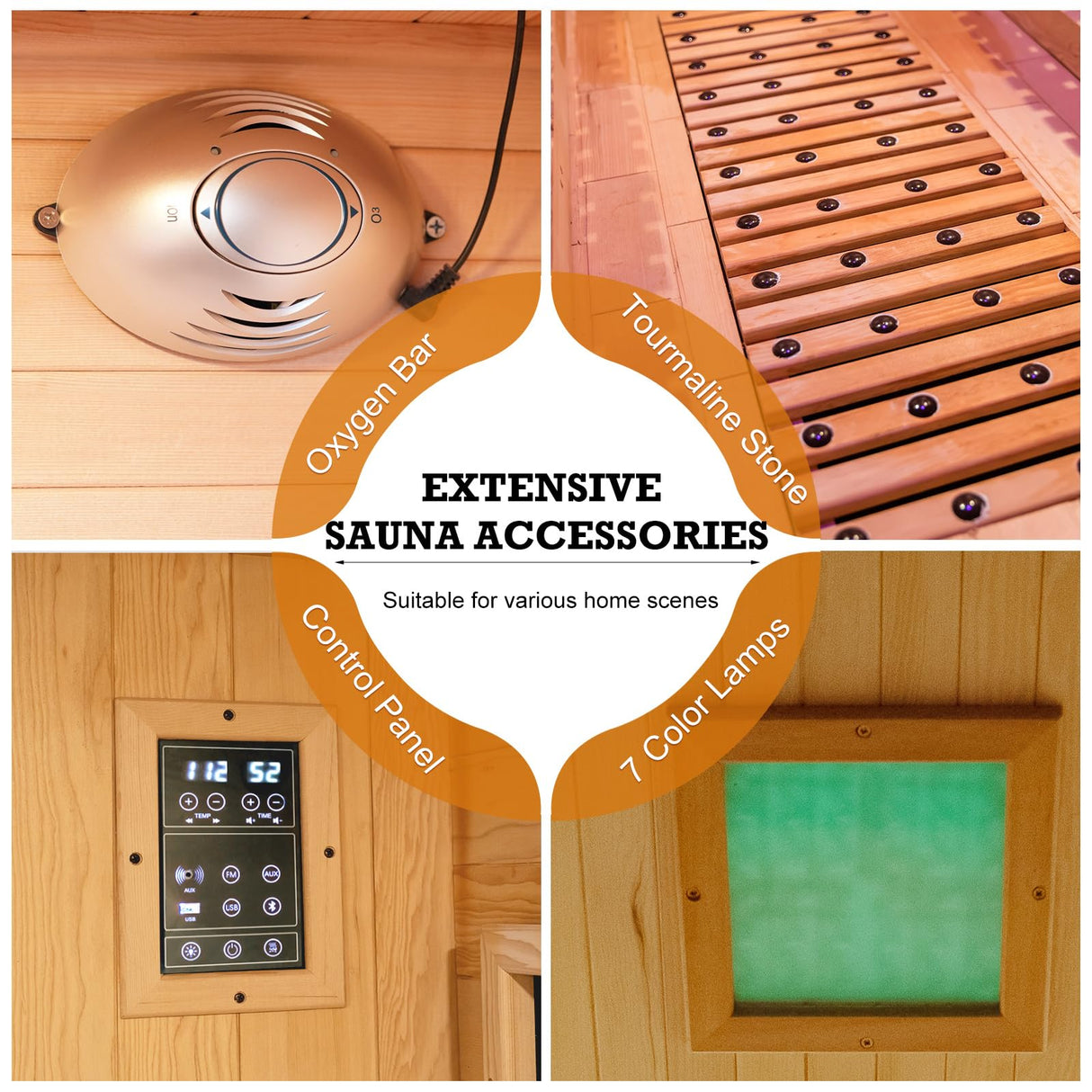 amocane Far Infrared Sauna, 1-2 Person Sauna for Home, Wooden Lounger, 5 Ceramic Heater & 4 Carbon Fiber Panel, Oxygen Bar, Dry Saunas Spa(Hemlock, L 70.86" x W 70.86" x H 74.8") amocane