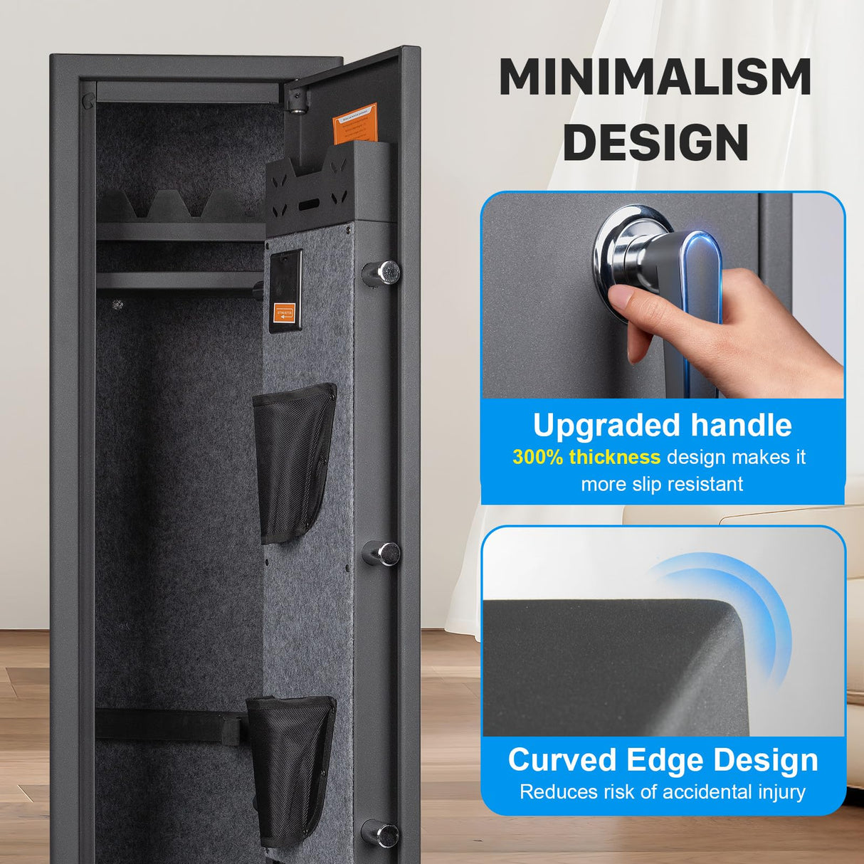 Mutak 4-5 Rifle Gun Safe for Home Rifle and Pistols, Biometric 5 Rifle Safe & 5 Pistols Racks, 4 Ways Quick Access with Fingerprint/PIN/Key/Type-C, Gun Cabinet with Alarm (No Assembly Required) Mutak