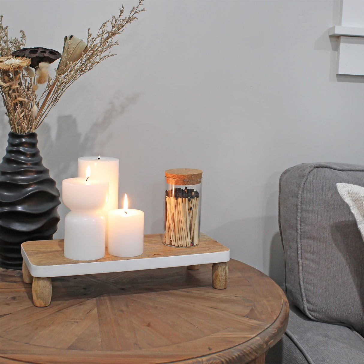 AuldHome Farmhouse Wooden Risers (Set of 2, Rectangular); Rustic Decorative Pedestal Stands for Display w/ Natural Mango Wood and Enamel Trim AuldHome Design