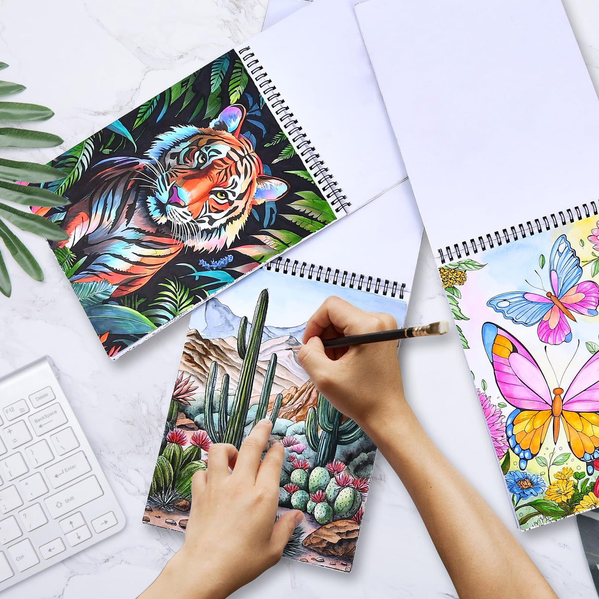 Cosomia Adult Coloring Books Set, 3 Fun Coloring Books for Adult Relaxation, 60 Pages of Flowers Nature Landscapes Animals, Brain Game for Adults Cosomia