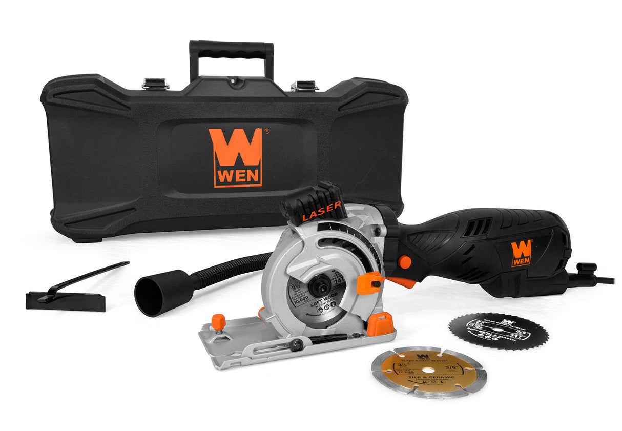 WEN 3620 5-Amp 3-1/2-Inch Plunge Cut Compact Circular Saw with Laser, Carrying Case, and Three Blades WEN