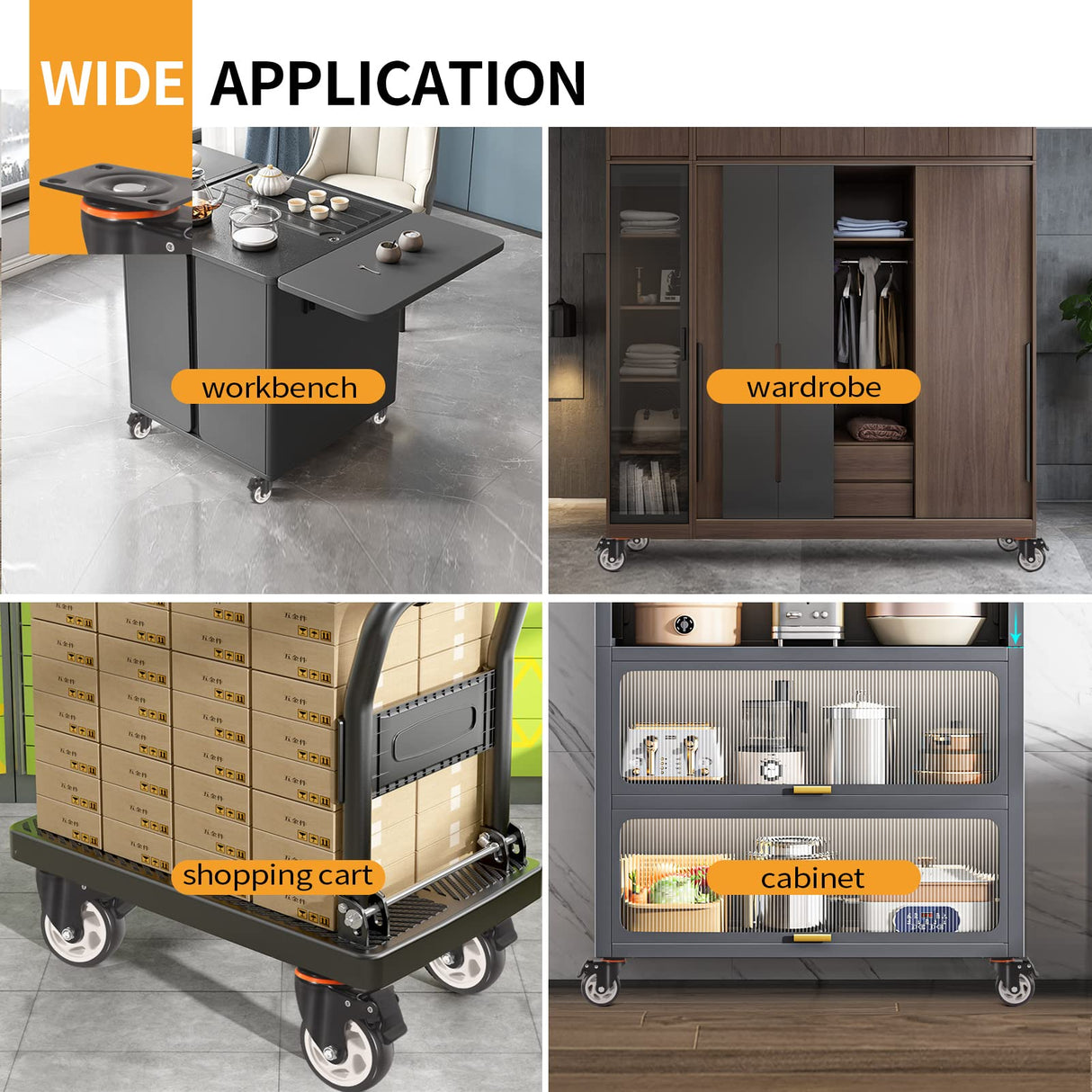 Wheels,5 Inch Caster with Brake, Casters Set of 4 Heavy Duty 2000Lbs with Safety Dual Locking, Industrial Swivel Casters, Polyurethane No Noise Wheels for Cart, Workbench(2 Hardware Kits Included) Ashxakv