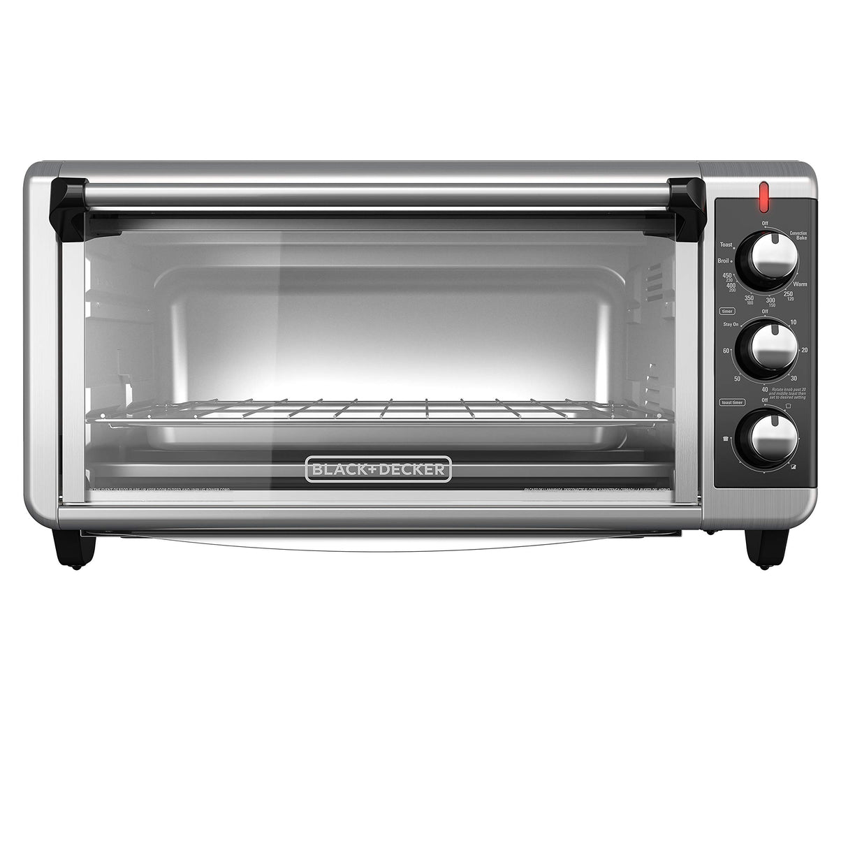 BLACK+DECKER 8-Slice Extra Wide Convection Toaster Oven, Fits 9"x13" Oven Pans and 12" Pizza, Bake, Toast, Broil, and Keep Warm Functions, Countertop Compact Design with Stainless Steel Finish BLACK+DECKER