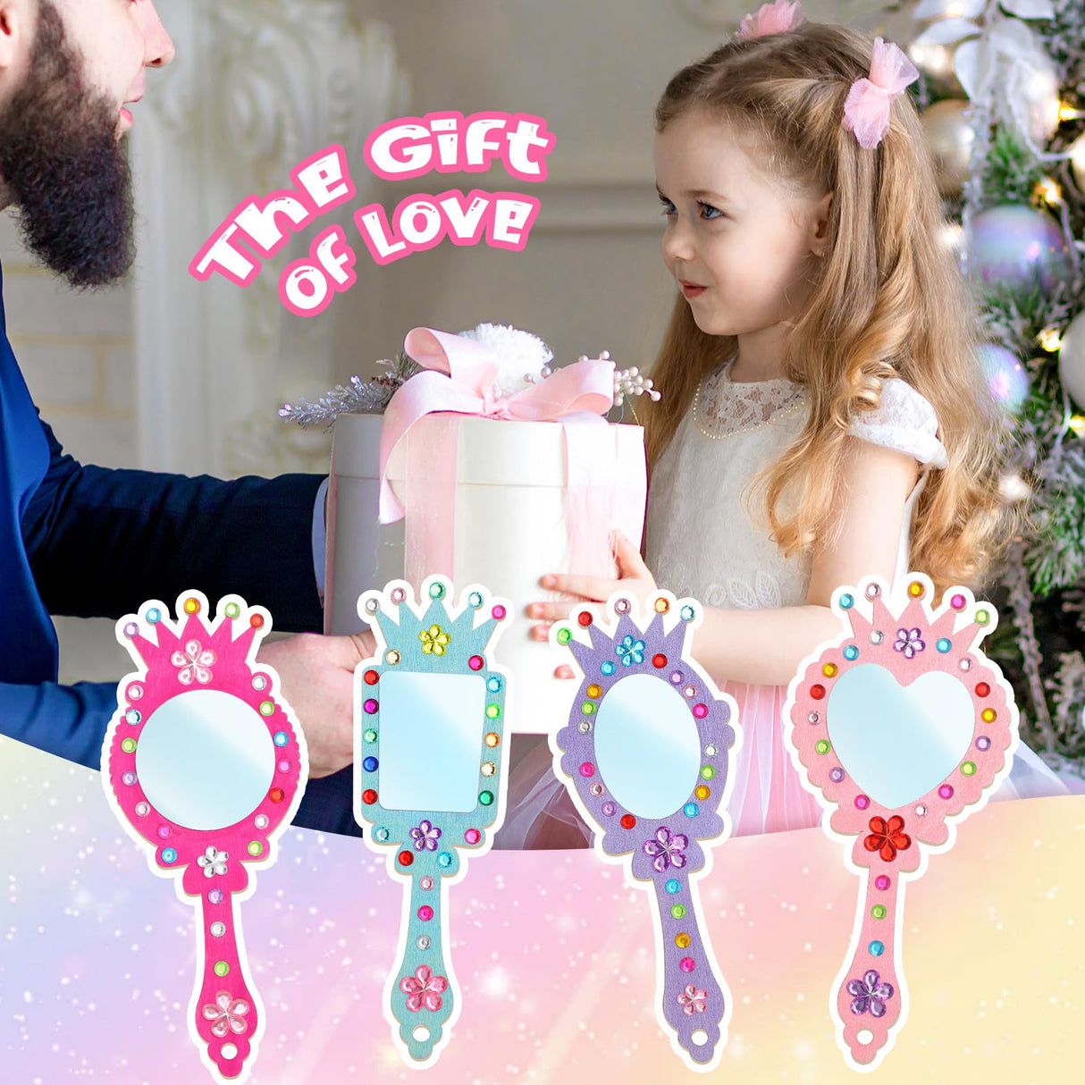 XJWWHZ 12 Pack Wooden Mirror Craft for Kids, DIY Princess Mirrors for Girls, Paint Wooden Hand Mirror for Art Activities XJWWHZ