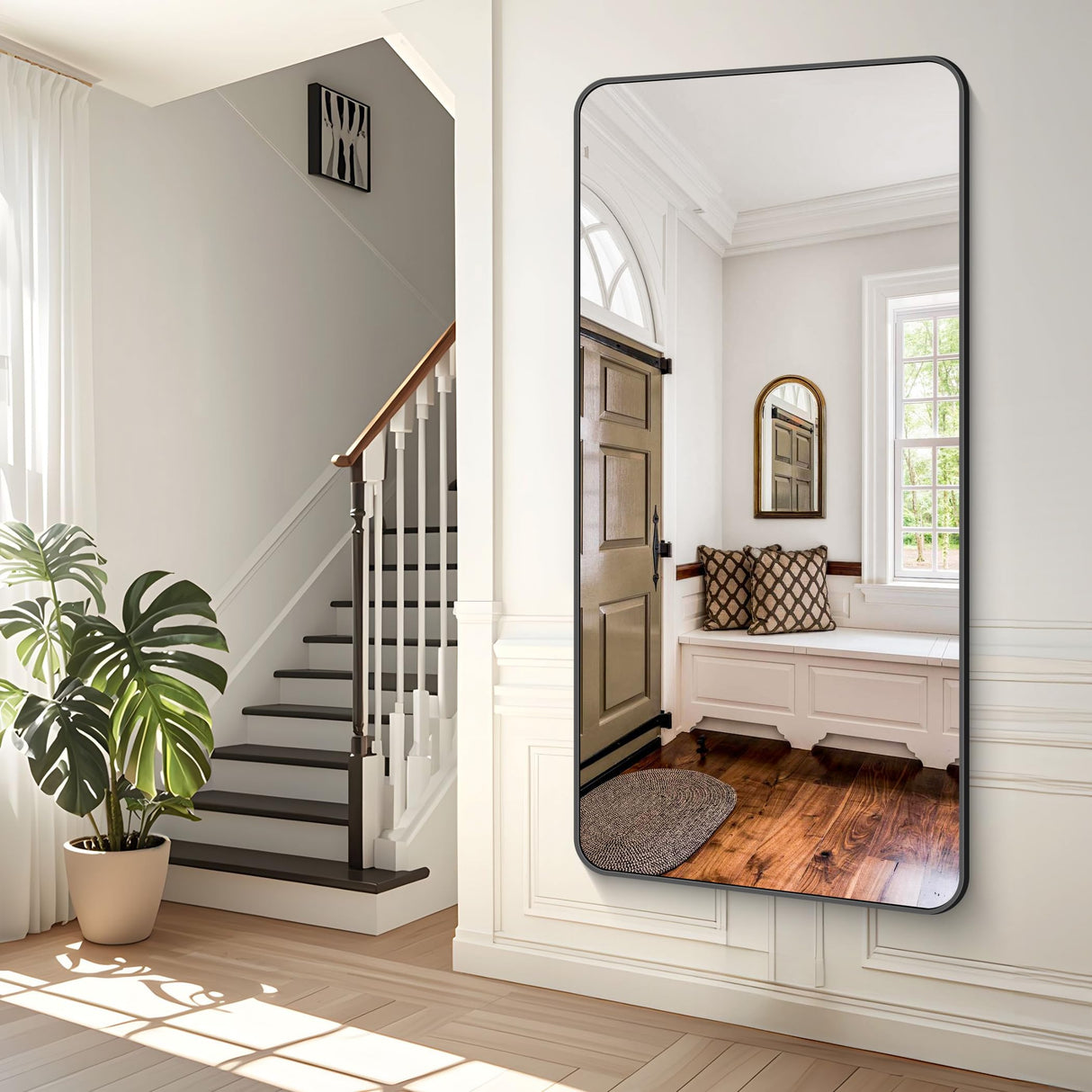 BONEWEI 72x36 inch Large Bathroom Mirror,Black Rectangle Mirror,Wall Mounted Bathroom Frame Vanity Mirror with Round Corner for Bedroom Living Room,Entryway Hangs Horizontal or Vertical BONEWEI