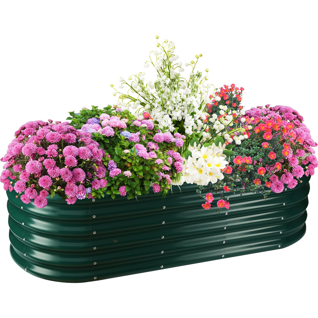 TBMLC 17" Tall Elevated Oval Metal Raised Garden Bed - 5ft x 2ft in Size and 0.8MM Thick Durable Planter Bed/Box for Vegetables Flowers Succulent at Patio/Garden Outdoor (Dark Green, 5X2X1.4 FT) TBMLC