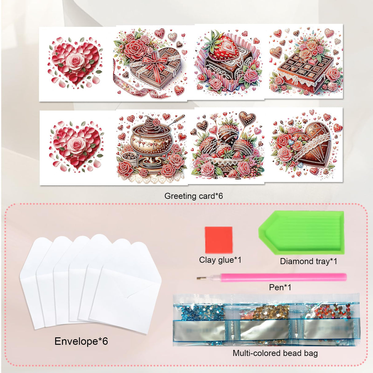 JISHSHAY 6 PCS Diamond Art Greeting Cards Dessert Diamond Painting Birthday Cards Food Gem Art Gem Painting Mosaic Kits for Adults for Thanksgiving Anniversary Valentine Graduation All-Occasion JISHSHAY