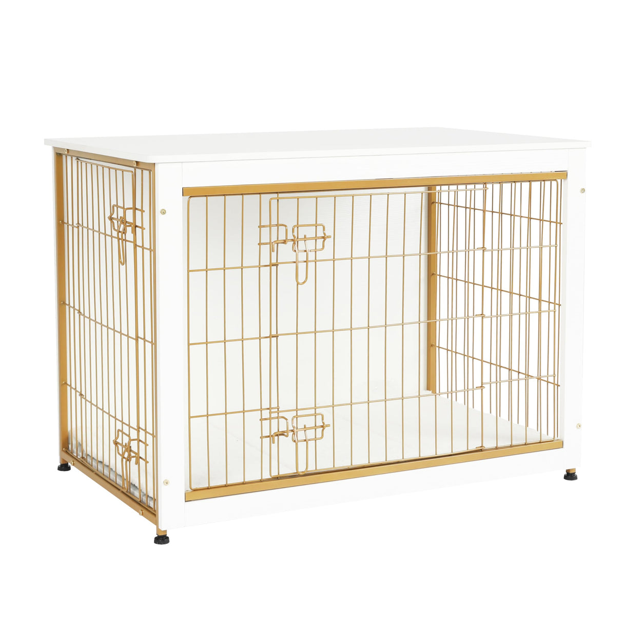 DWANTON Dog Crate Furniture with Cushion, Wooden Kennel Table with Double Doors, Indoor Dog House, Large Size, 38.5" L, White Dwanton