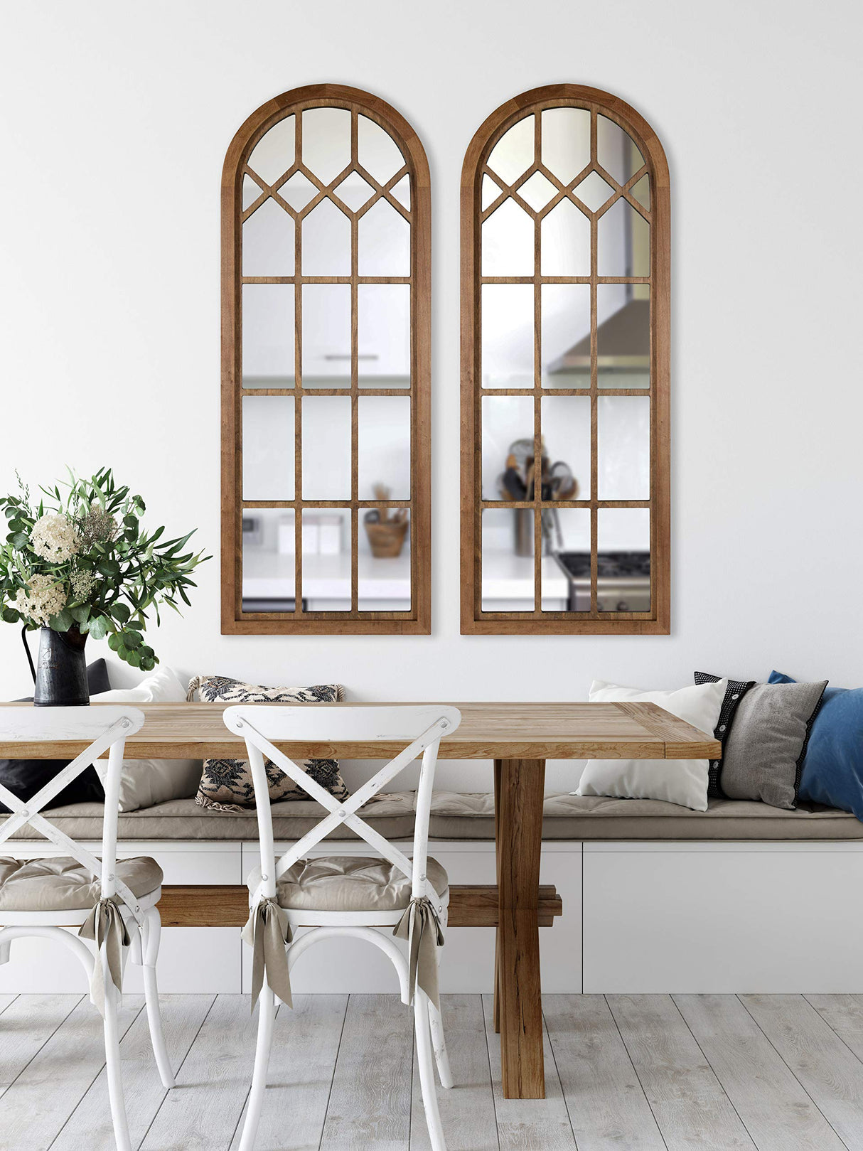 Kate and Laurel Gilcrest Traditional Arch Wood Framed Windowpane Wall Mirror, 18 x 47, Rustic Brown, Farmhouse Decorative Mirror Kate and Laurel