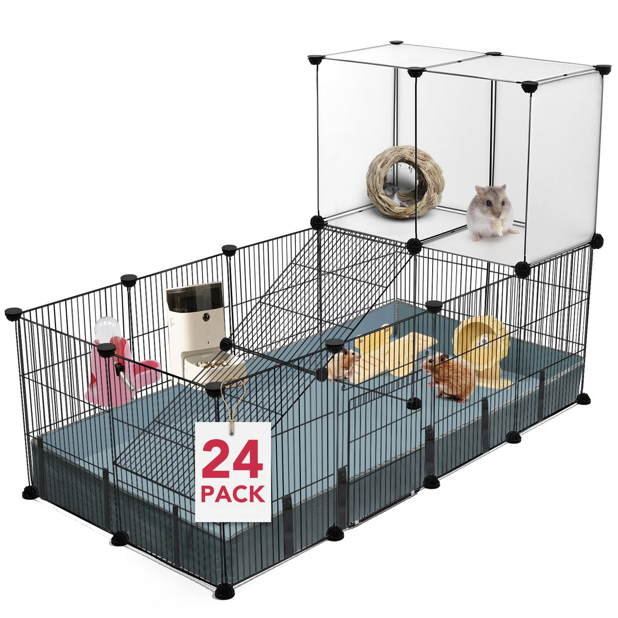 VISCOO 24 Panels Small Animal Playpen,Pet Playpen,C&C Cage for Guinea Pigs,Puppy Play Pen,Bunny Playpen,Indoor Outdoor Portable Metal Wire Yard Fence with Waterproof Mat VISCOO