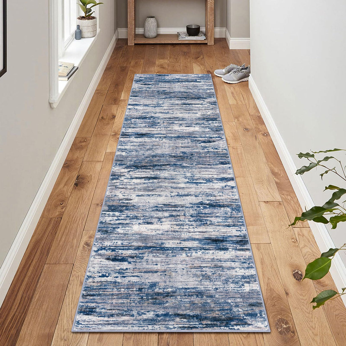 SIILOOM 2x6 Navy Blue Gray Neutral Multi Modern Abstract Runner Rug for Hallways, Super Soft Hallway Decor Kitchen Rugs with Non-Slip, Non-Shedding Washable Rug for Hallways Entryway Bedroom Indoor SIILOOM