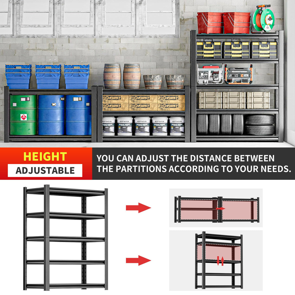 OLLRRACT Metal Garage Shelving Unit, 5 Tier Heavy Duty Storage Shelf, Utility, and Industrial Use - Durable Metal Storage Rack Shelving, Garage Storage Shelf Organizer 16" D x40 W x78 H OLLRRACT