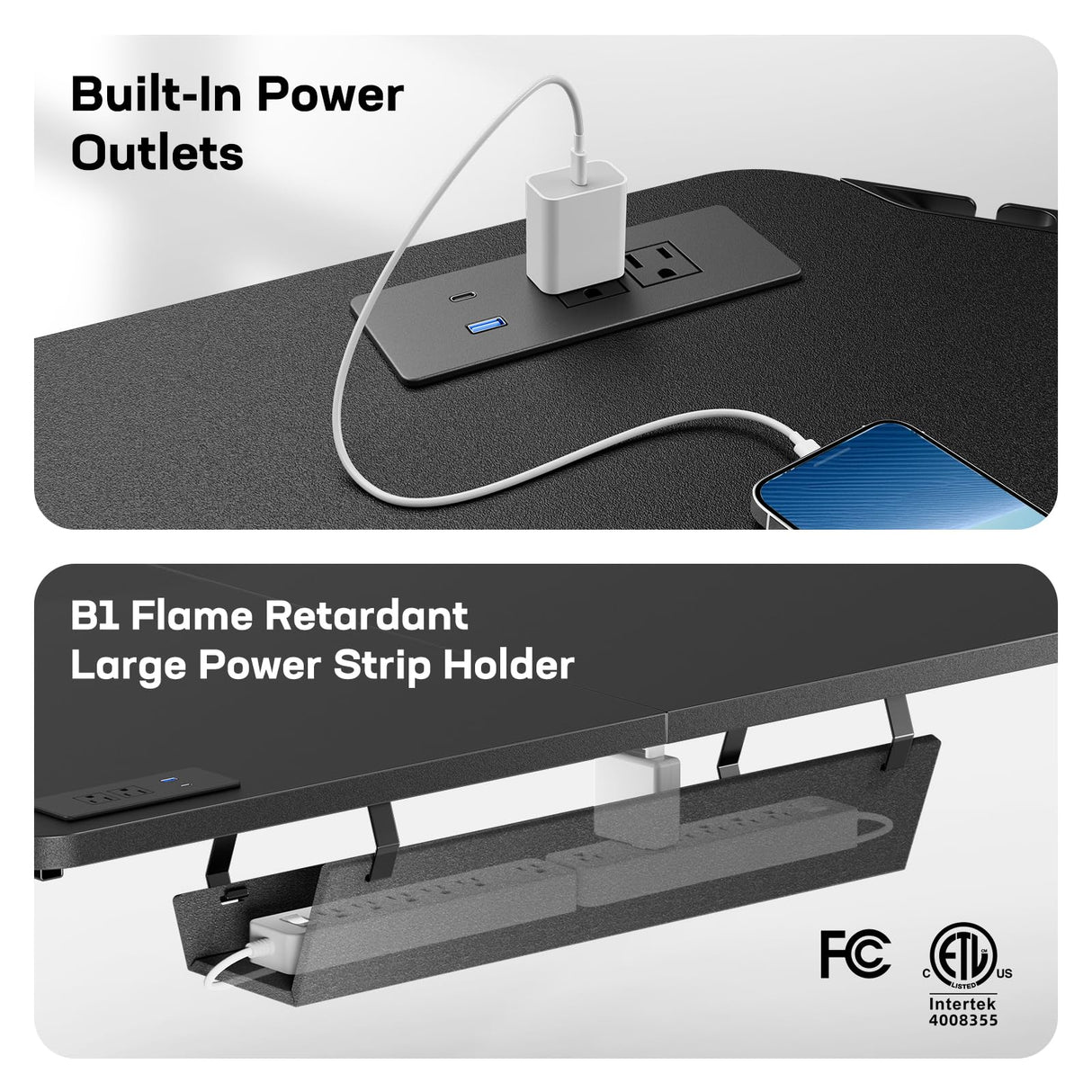 HUANUO 63″ Dual Motor L-Shaped Standing Desk, Built-in Power Outlets, Electric Height Adjustable Corner Computer Desk, Large Power Strip Holder, Sit Stand Up Desk with 3 Preset Heights, Black HUANUO