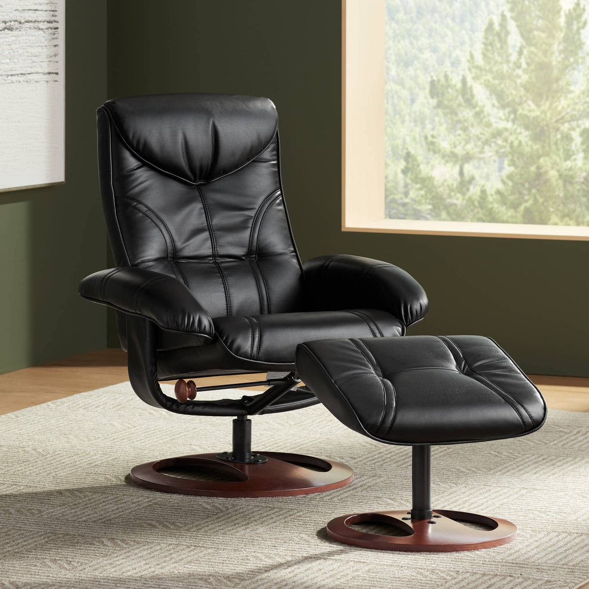 BenchMaster Newport Black Swivel Recliner and Slanted Ottoman Benchmaster