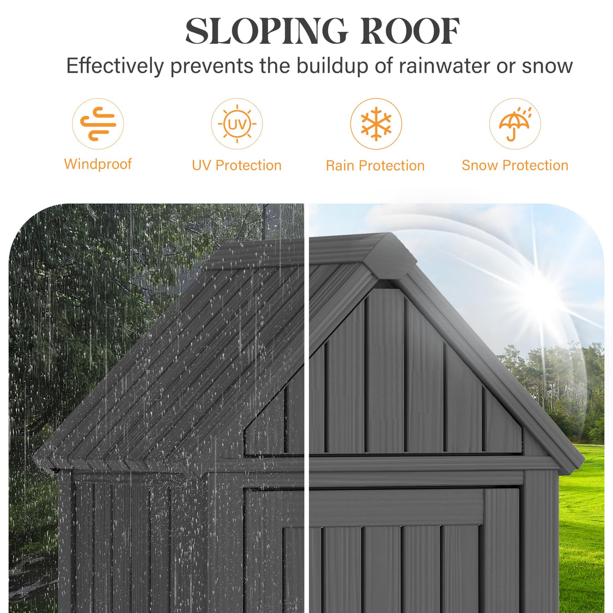 LHBcraft Shed Outdoor Storage Shed with Sloping Roof and Lockable Door, Resin Outdoor Storage Box Cabinet Waterproof and Multiple Hooks for Backyard, Patio, Poolside, Black LHBcraft