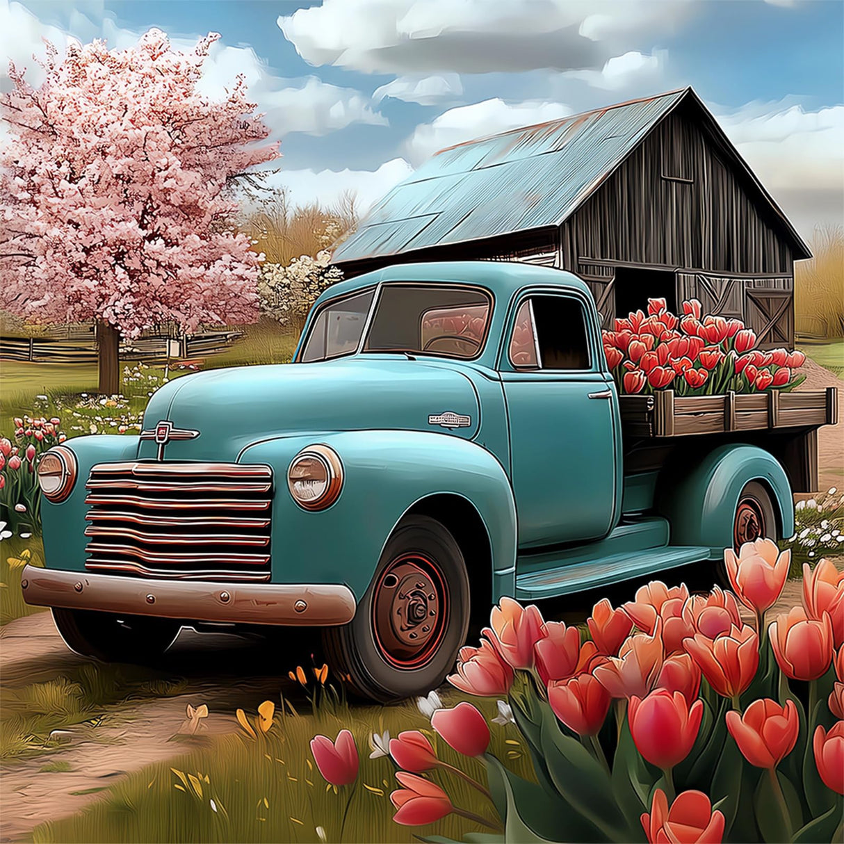 CEOVR Truck Diamond Painting Kits, Truck Flower Diamond Art Dots for Adults 5D Full Drill DIY Gem Art for Beginner, Adult Crafts Kits Arts and Crafts Wall Decor for Home Office 12x12in CEOVR