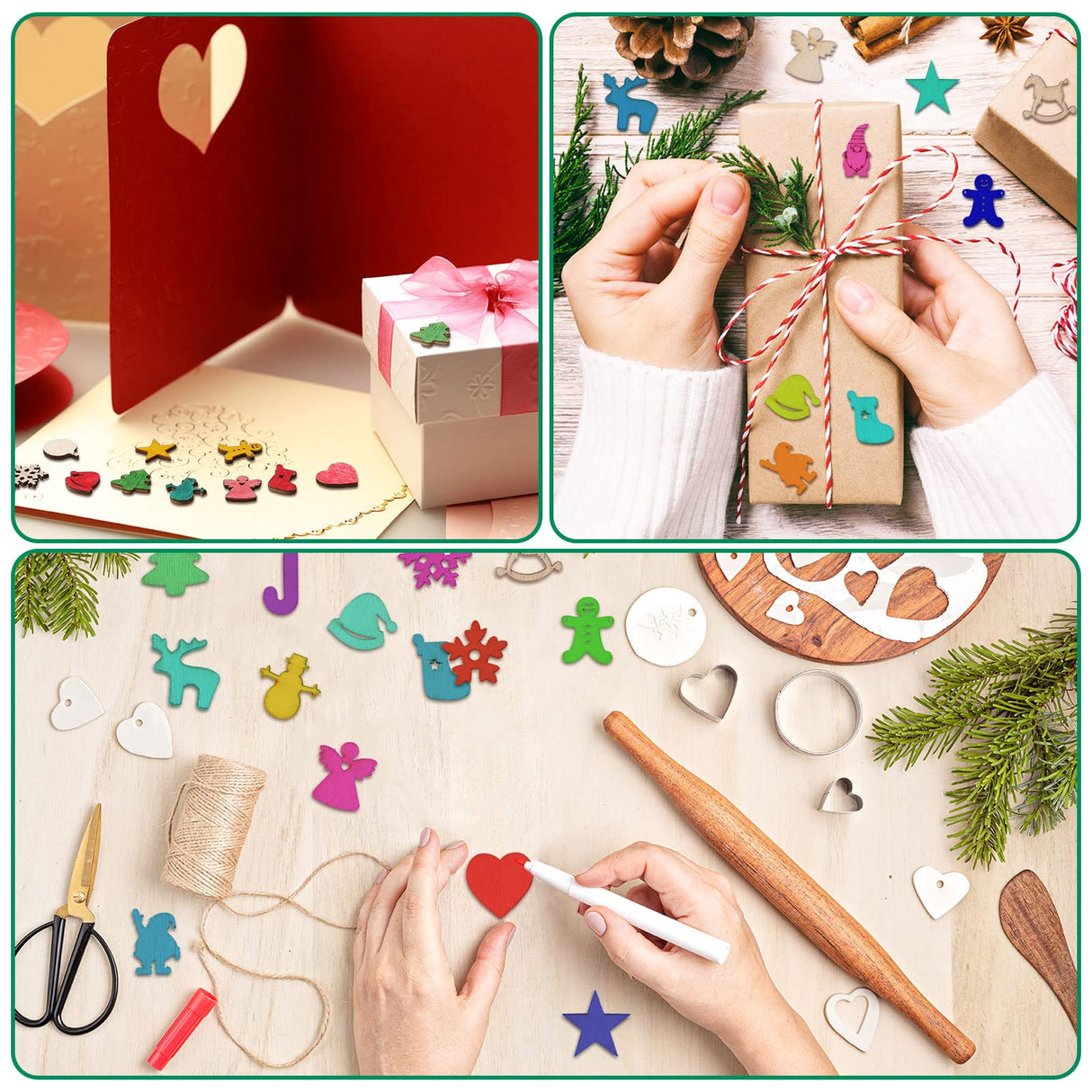 300 Pcs Unfinished Mini Wooden Ornaments Christmas DIY Mini Wood Cutouts with Storage Box for Crafts for Christmas Tree Hanging Crafts Home Decoration Gerrii