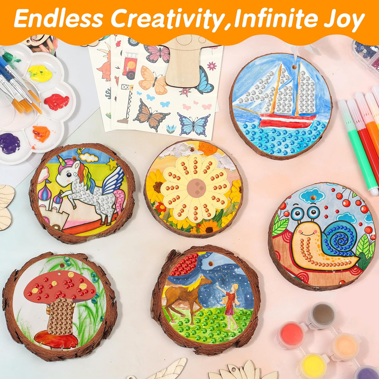 Qinzave Kids Wooden Painting Kit Glow in The Dark Arts Crafts Gifts for Boys Girls, 200 PCS Wood Slice Creative DIY Craft Kit for Kids Ages 8-12 Qinzave