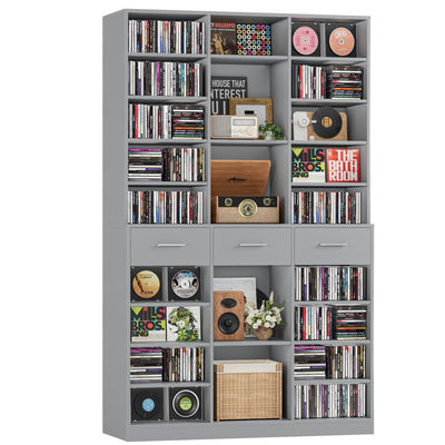 HOSTACK 75" Tall Book Shelf and Bookcase, 47" Wide Bookshelf with Drawers, Modern 9 Tier Bookcase with Storage, Large Wood Display Cabinet with Adjustable Shelves for Living Room, Home Office, Gray