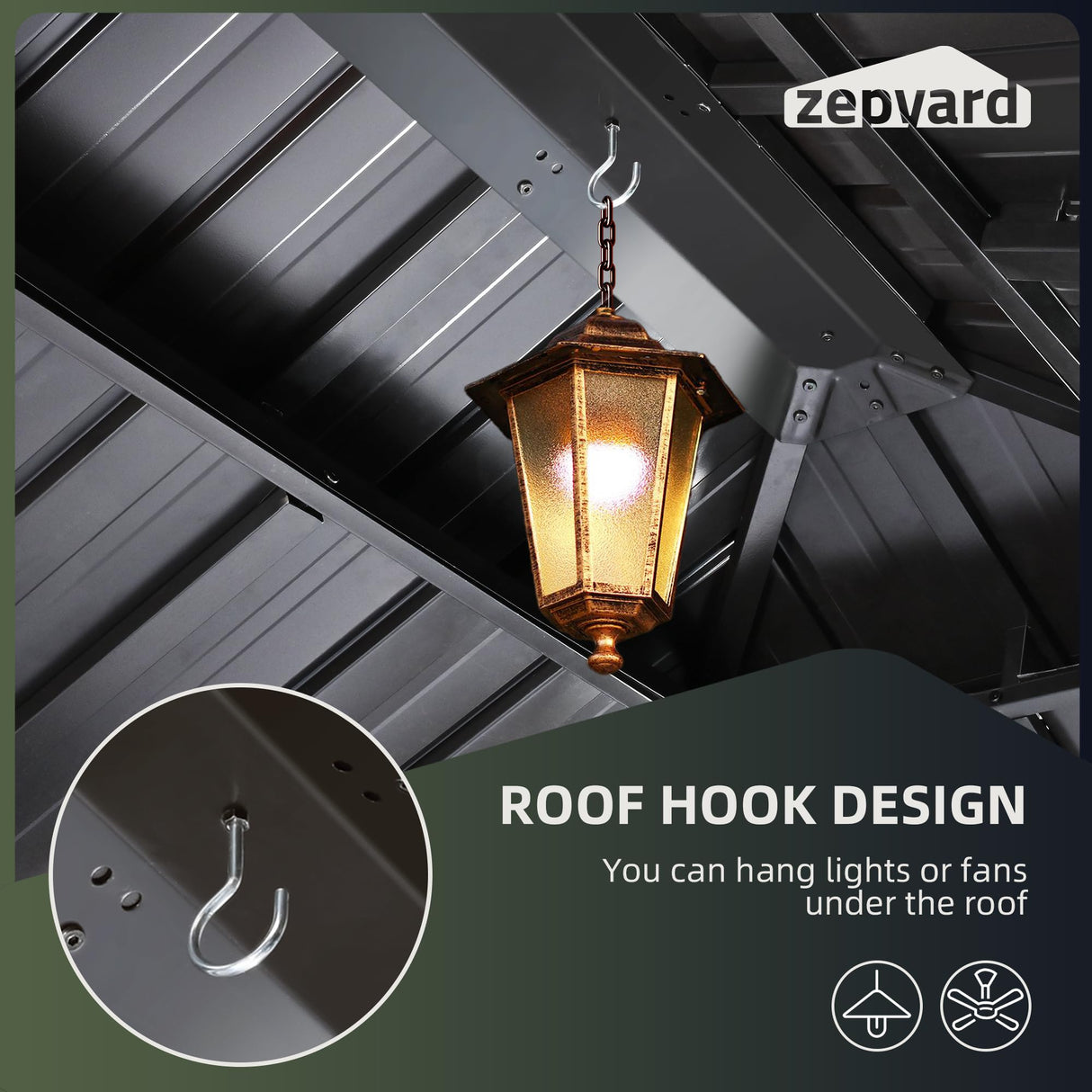 ZEPYARD 12x16 FT Hardtop Gazebo, Metal Outdoor Gazebo with Wood-Grain Coating, Netting and Curtains, Double Galvanized Steel Roof, Patio Hard Top Gazebo for Backyard, Deck, Poolside (Grey) ZEPYARD