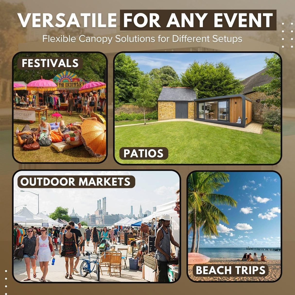 Flexzion 10'x10' Gazebo Replacement Canopy Top Cover (Beige) - Dual Tier with Plain Edge Polyester UV30 Water Resistant for Outdoor Garden Patio Pavilion Sun Shade Flexzion