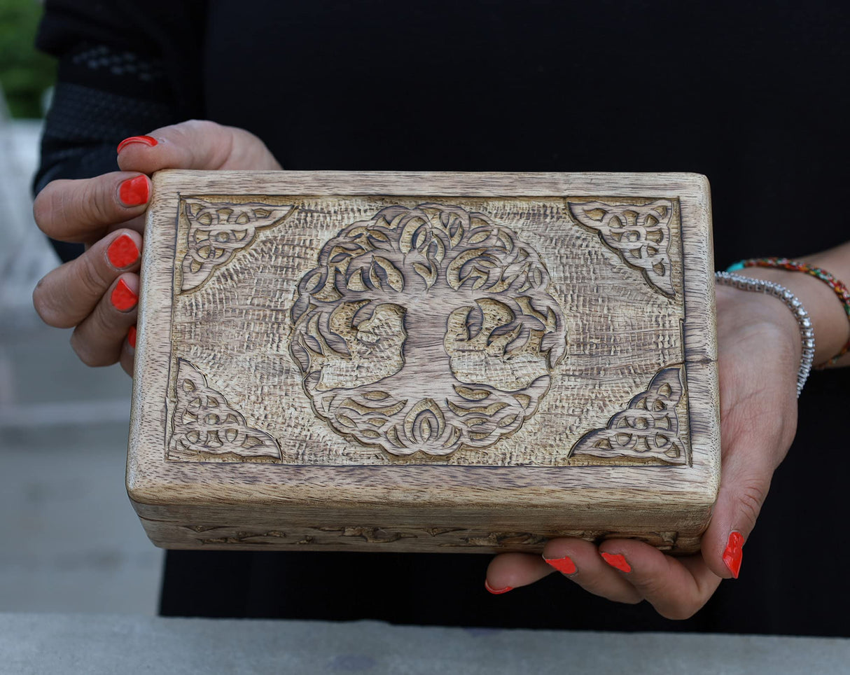 DharmaObjects Hand Carved Jewelry Trinket Keepsake Wooden Storage Box (Celtic Tree Of Life, Large) DharmaObjects