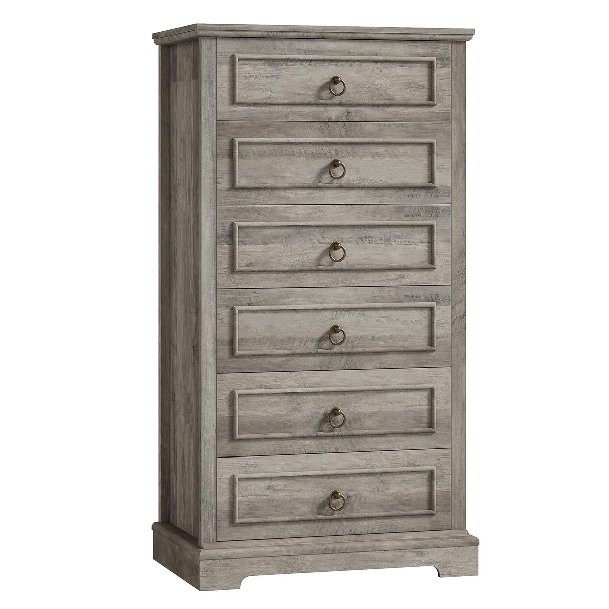 HOSTACK 6 Drawers Dresser, 52" Tall Dresser, Vertical 6 Drawer Dresser, Modern Farmhouse Chest of Drawers, Wood Closet Dresser Storage Dresser Chest for Living Room, Hallway, Entryway, Ash Grey HOSTACK