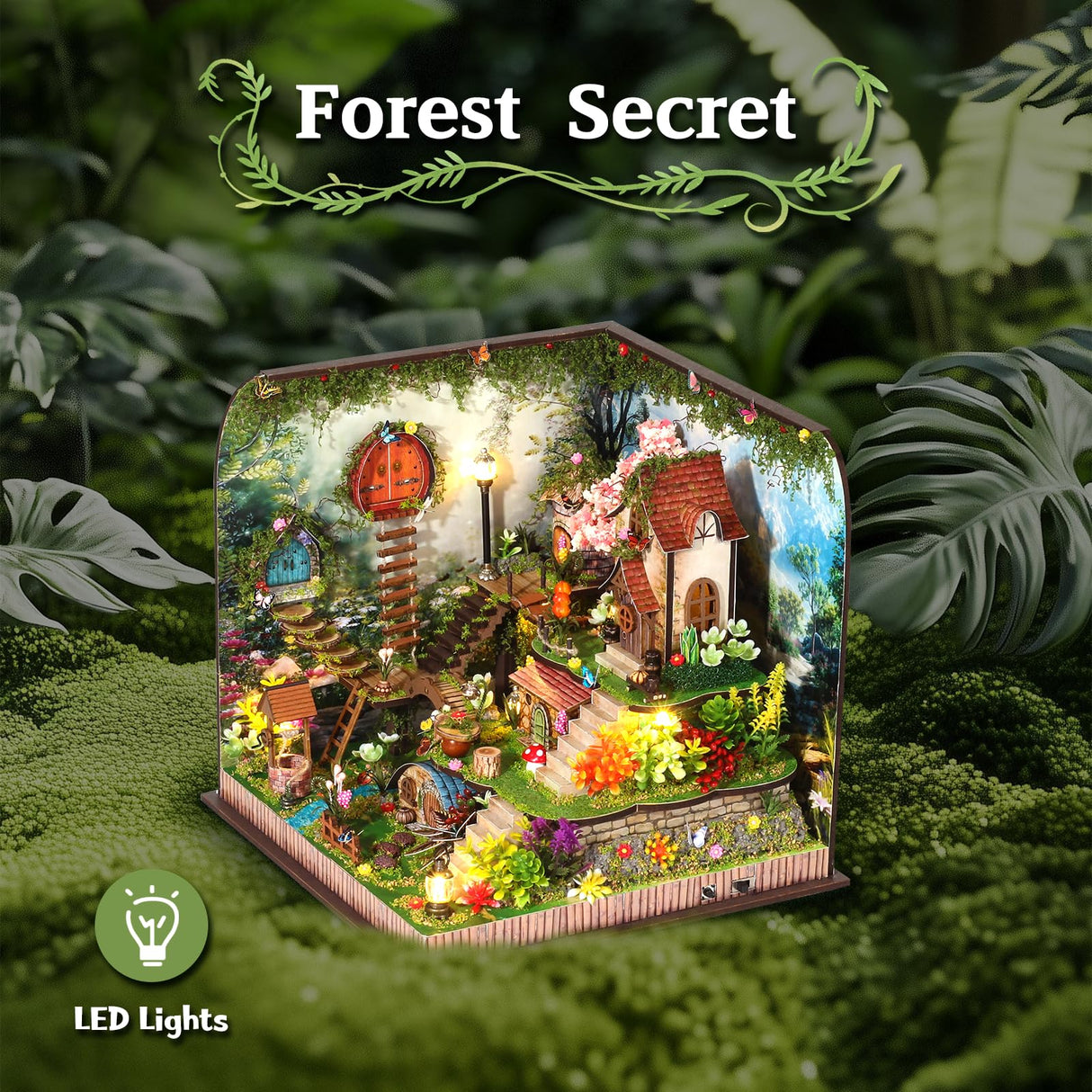 DIY Miniature House Kit, Forest Book Nook Kit with Music, 3D Wooden Puzzles for Adults, Dollhouse Kit with LED Light, Mini Building Kit, Craft Kit for Adults Teen to Build (Forest Garden) ANTREATU